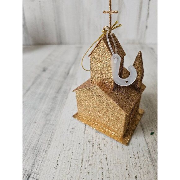 Gold glitter chapel Church ornament Xmas tree religious - Picture 5 of 12